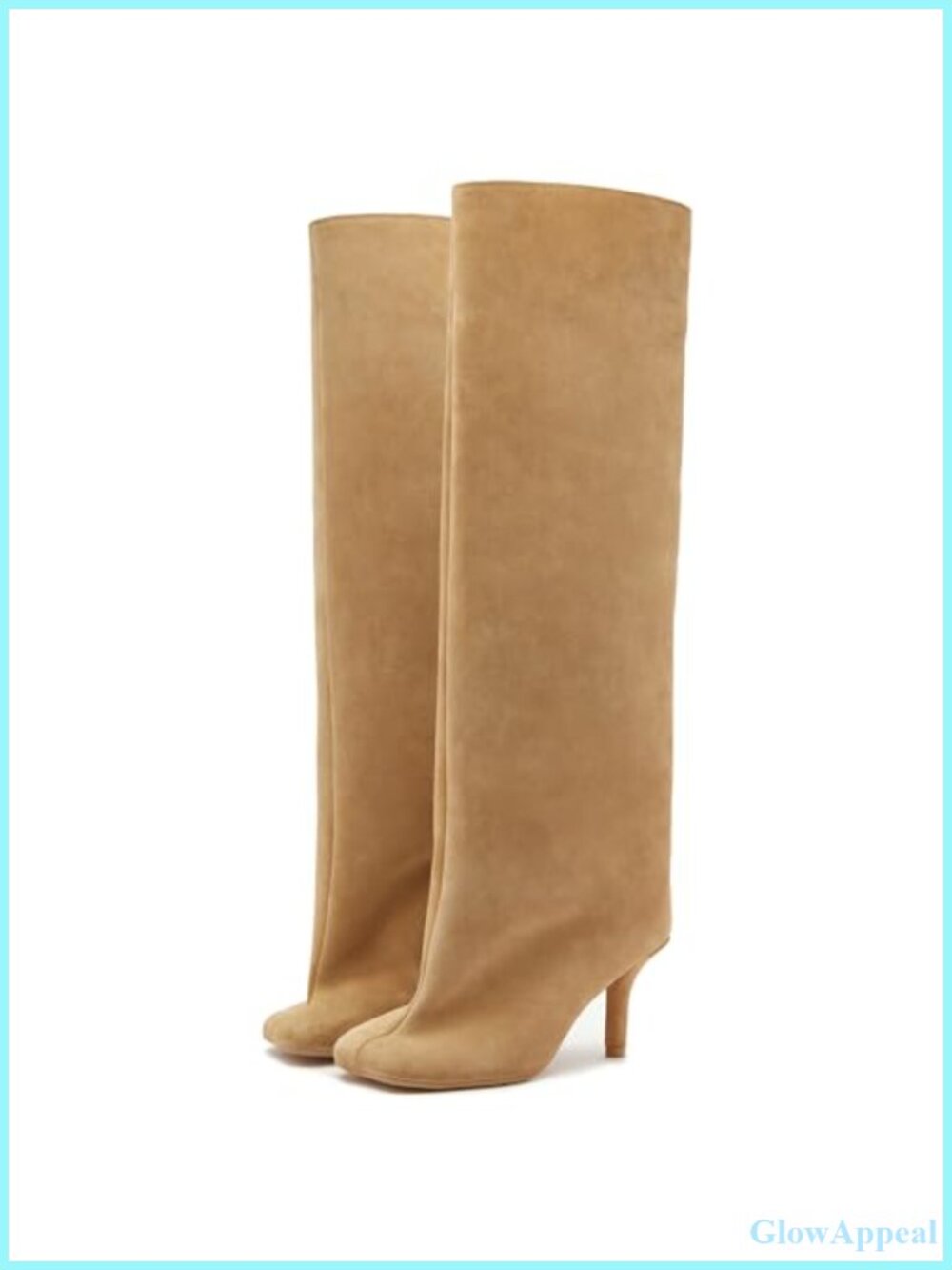 Women's Knee High Suede Boots Square Toe Stiletto Heel Pull On Wide Calf